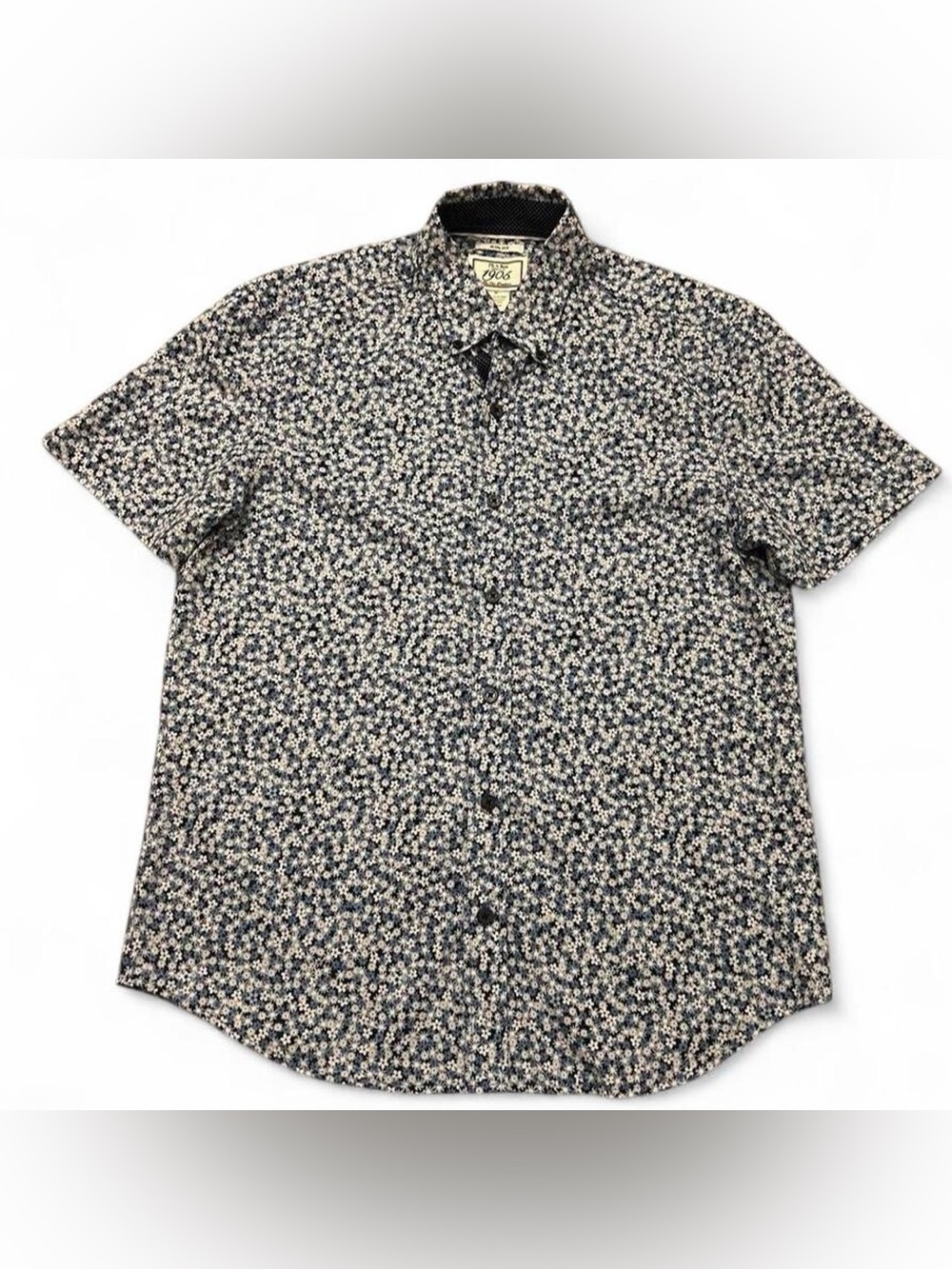 Jos. A. Bank Navy and White Floral Short-Sleeve Button-Up Shirt